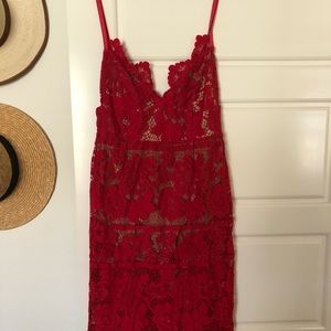 For Love and Lemons, size small, red lace dress.